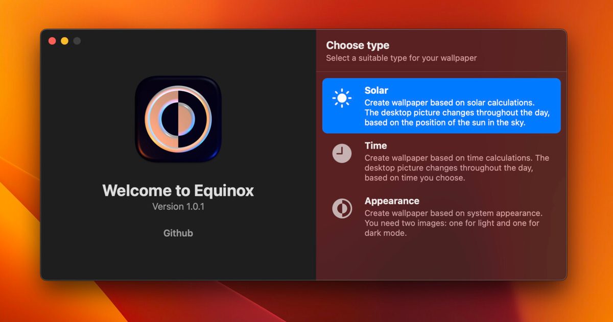 Equinox App - Wallpaper Type Selecter